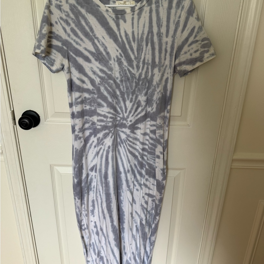 RD Style Gray and White Tie-Dye Maxi Dress